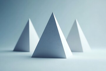 Three white pyramid geometric shapes on a light blue background