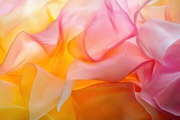 Obraz premium Delicate pink and yellow silk fabric draping gracefully, evoking a sense of softness and elegance, perfect for fashion or interior design themes