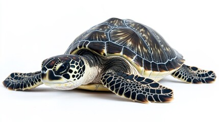 Fototapeta premium Turtle swimming gracefully in clear ocean waters underwater scene marine life photography natural habitat