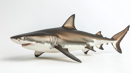 Fototapeta premium Swimming shark model ocean exhibit figurine display underwater environment realistic view marine life concept