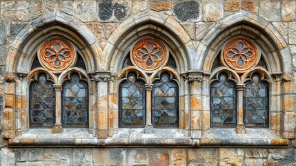 Obraz premium Historic stone church windows with intricate designs