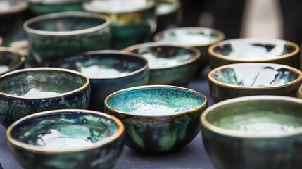 Display of Handmade Ceramic Bowls with Glazed Interior and Decorative Design