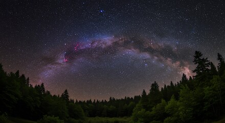 Fototapeta premium Majestic Milky Way Galaxy Over Forest at Night