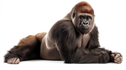 Fototapeta premium Gorilla relaxing in studio setting close-up photography animal portrait calm environment studio lighting