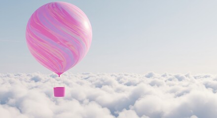 Fototapeta premium Pink Hot Air Balloon Above Cloudscape