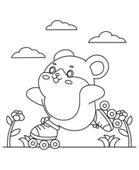 Coloring book hamster play on roller skates A fun coloring page for kids