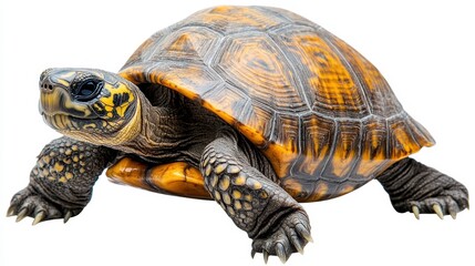 Obraz premium Turtle walking gracefully on white background wildlife photography studio environment close-up view