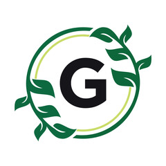 Leaf Circle Logo combine with letter G vector template