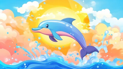 Playful Dolphin Leaping at Sunset