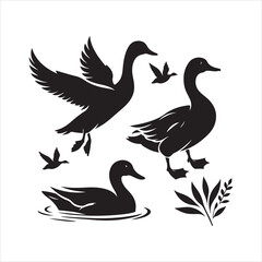 Obraz premium Duck and Duckling Silhouette: Waterfowl Icon for Nature, Wildlife, and Family Symbolism
