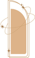 Minimalist aesthetic line frame with brown tones, star sparkles, and flowing lines.
