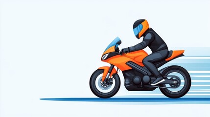 Fototapeta premium Stylish Orange Motorcycle Rider in Motion with Dynamic Speed Lines Illustrating Freedom and Adventure