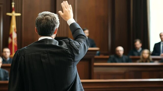 Judge instructing jury about presumption of innocence in court