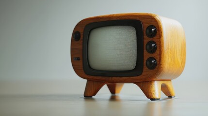 A vintage television set, its retro design complete with a wooden frame and exposed legs, stands majestically on a transparent pedestal, its screen a shimmering expanse of pure digital light, 