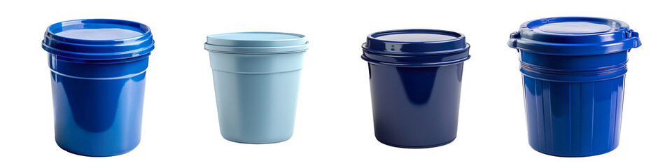 Set of Blue Plastic Bucket With Lid isolated on transparent background