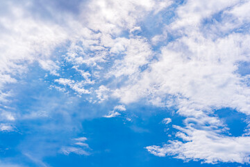 Radiant sky meets fluffy clouds. A tranquil panorama of nature's beauty, perfect for evoking peace...