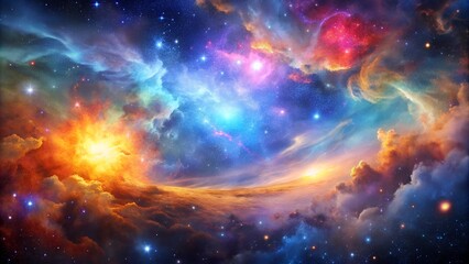 Naklejka premium Colorful space galaxy cloud nebula. Stary night cosmos. Universe science astronomy. Supernova background wallpaper, Stunning Starlit Universe – Supernova and Nebula 8K Wallpaper, 8k Desktop Wallpaper,