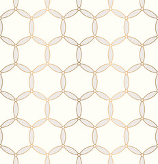 Naklejka premium A delicate geometric pattern of gold lines and soft lavender shapes forming a repeating honeycomb design on a cream background, creating an elegant and modern look.