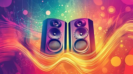 illustration of speaker on abstract background, illustrative abstract wallpaper, music background with speakers