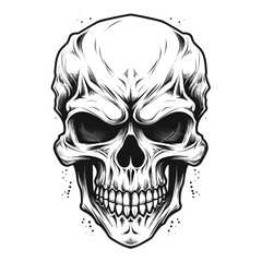 Bold black and white skull illustration, perfect for edgy and graphic designs.