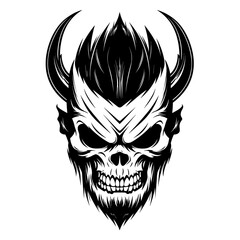 Bold black and white skull illustration, perfect for edgy and graphic designs.