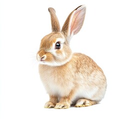 Fototapeta premium Cute Brown Bunny Sitting Down with Long Ears on White Background