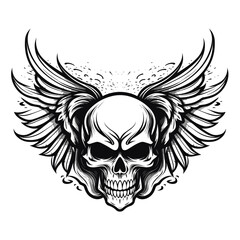 Bold black and white skull illustration, perfect for edgy and graphic designs.