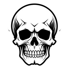 Bold black and white skull illustration, perfect for edgy and graphic designs.