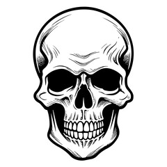 Bold black and white skull illustration, perfect for edgy and graphic designs.