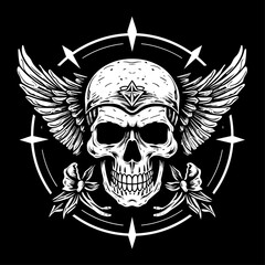 Bold black and white skull illustration, perfect for edgy and graphic designs.