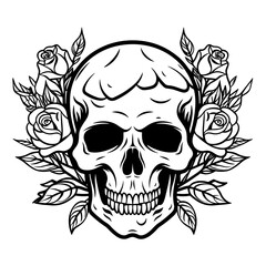 Bold black and white skull illustration, perfect for edgy and graphic designs.