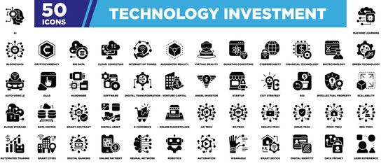 Technology Investment Icon Sheet Glyph Black