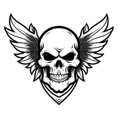 Bold black and white skull illustration, perfect for edgy and graphic designs.