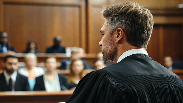 Passionate Lawyer Defending Client in Court Setting