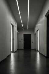 Empty corridor with recessed lighting