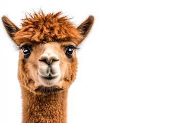 Cute alpaca with fluffy fur and expressive eyes
