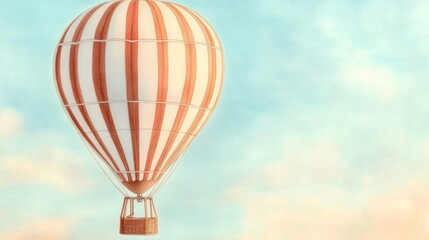 Fototapeta premium Orange and White Striped Hot Air Balloon Watercolor Painting Serene Flight Concept, Hot Air Balloon, Watercolor Illustration, Travel, Freedom Hot Air Balloon, Watercolor Painting