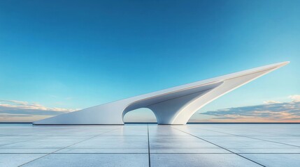 Futuristic White Structure Architectural Design Render, Blue Sky, Minimalist Concept, 3D Model, Architectural Visualization Architectural rendering, 3D model