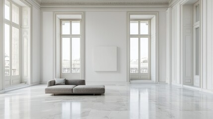 Luxurious living spacious white interior with natural lighting casting a serene scene perfect for upscale relaxation