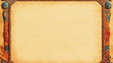 Ancient Mayan Frame Beige Parchment Background with Ornate Border, Aztec Design, Cultural Heritage Mayan, Aztec