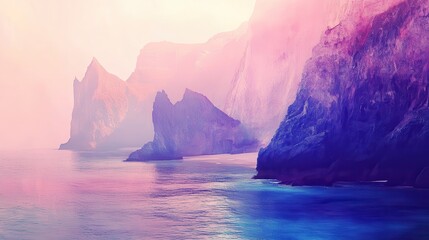 Misty Pink Sunrise over Dramatic Coastal Cliffs.