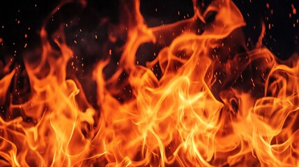 A detailed view of fire sparks isolated on a black background, showcasing the dynamic and energetic nature of flames. 