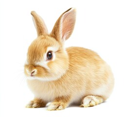 Fototapeta premium Adorable Tan Bunny Sitting on White Background with Long Ears