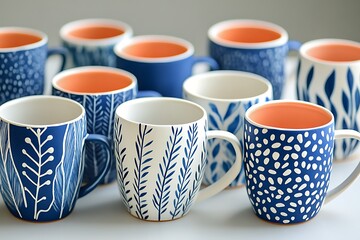 Handpainted Blue and White Floral Mugs