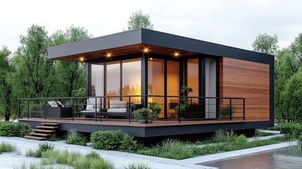 Obraz premium Modern 3D rendering of a small house on a white background. 