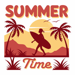 Summer Time SVG | Surfer and Beach Sunset Design