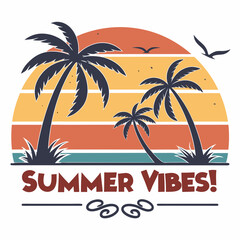 Summer Vibes SVG | Beach Sunset and Palm Trees Graphic
