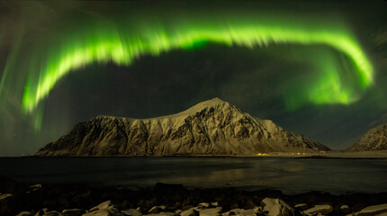 Northern lights at Skagsanden Beach in the Lofoten Islands (Norway)