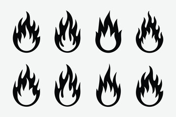 Set of black flame icons on a white background