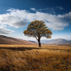 Fototapeta premium Single alone tree in natural landscape